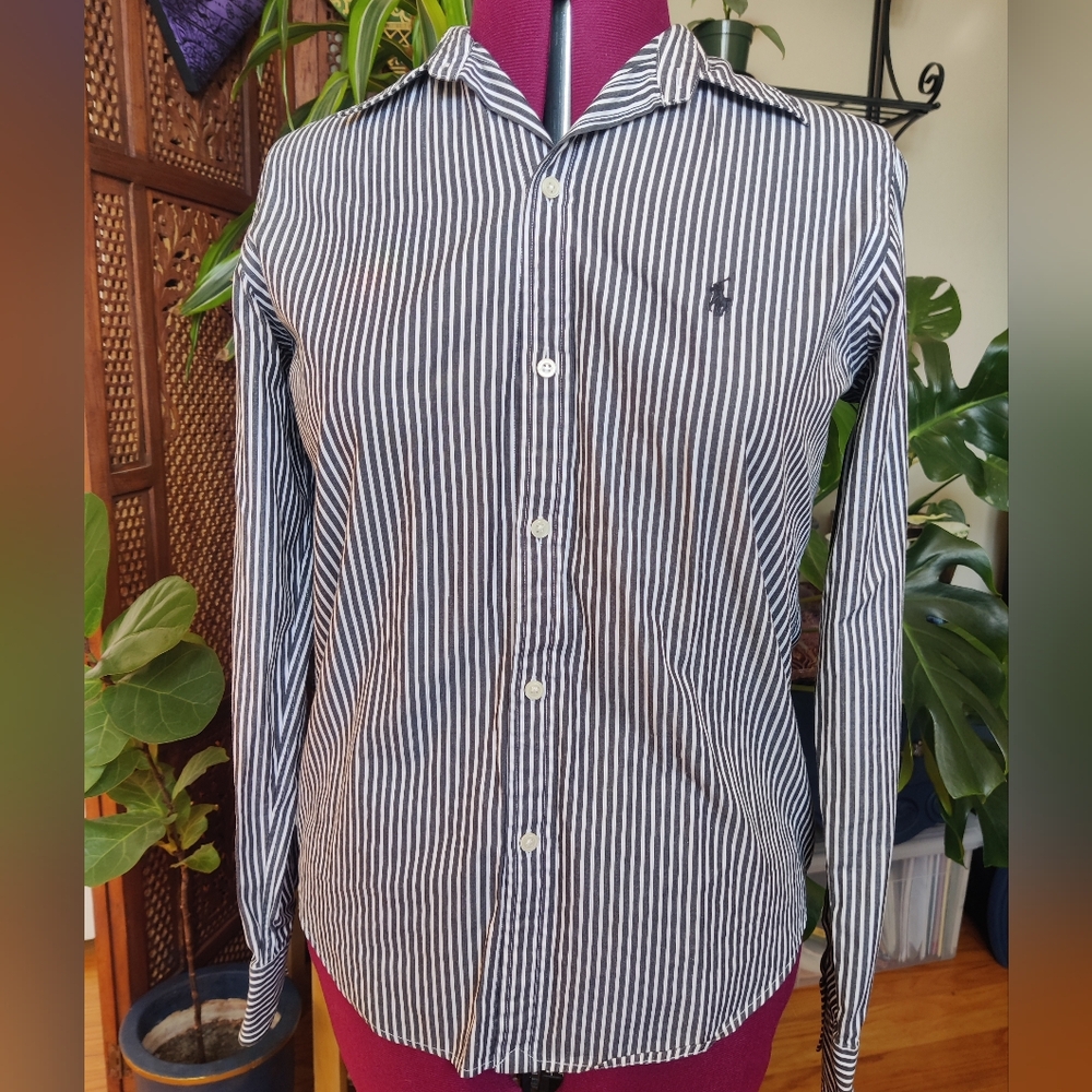 Ralph Lauren Golf Black and White Striped Button Up Shirt